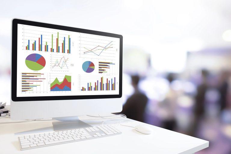 Financial dashboard on a computer screen showing KPI reporting and cash flow data